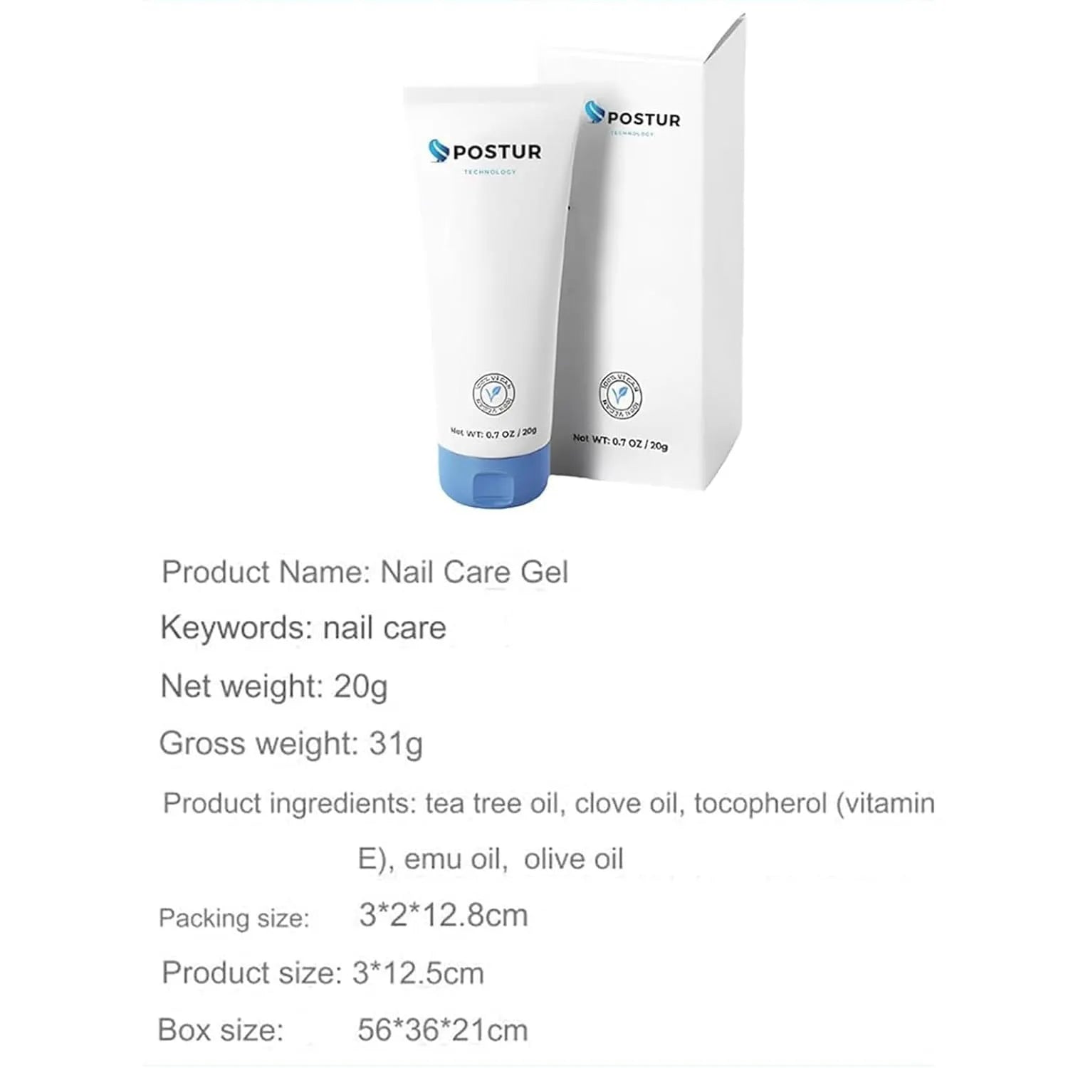 Nail gel application tool with 20g capacity measuring 3cm by 2cm by 12.8cm