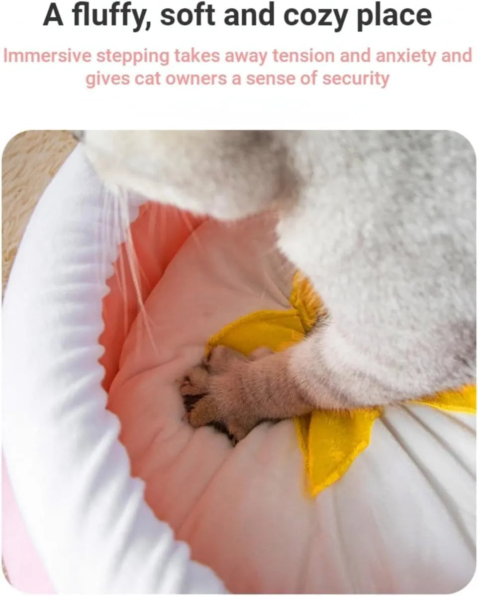 Honey pot shaped cat sofa bed with magic wand design in soft fabric, showing removable nest pad.