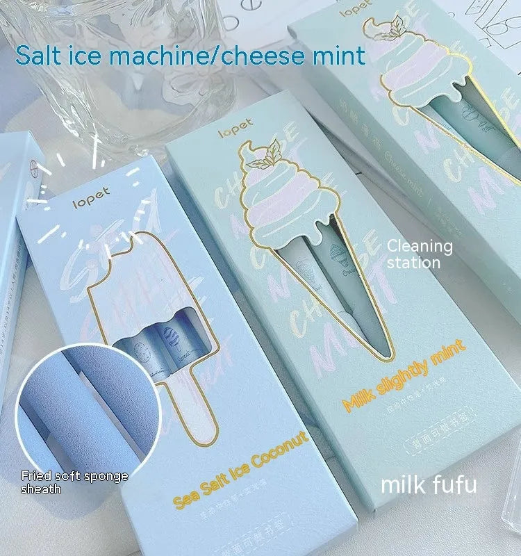 Double-ended fluorescent highlighter pen with ice cream sponge press design and 0.5mm tip