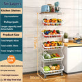 Black six-layer freestanding kitchen storage rack floor trolley with carbon steel frame