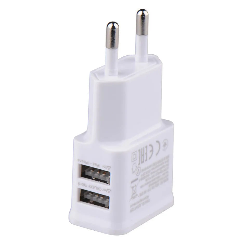 EU dual USB charging head in ABS plastic, black, with two USB ports and European plug