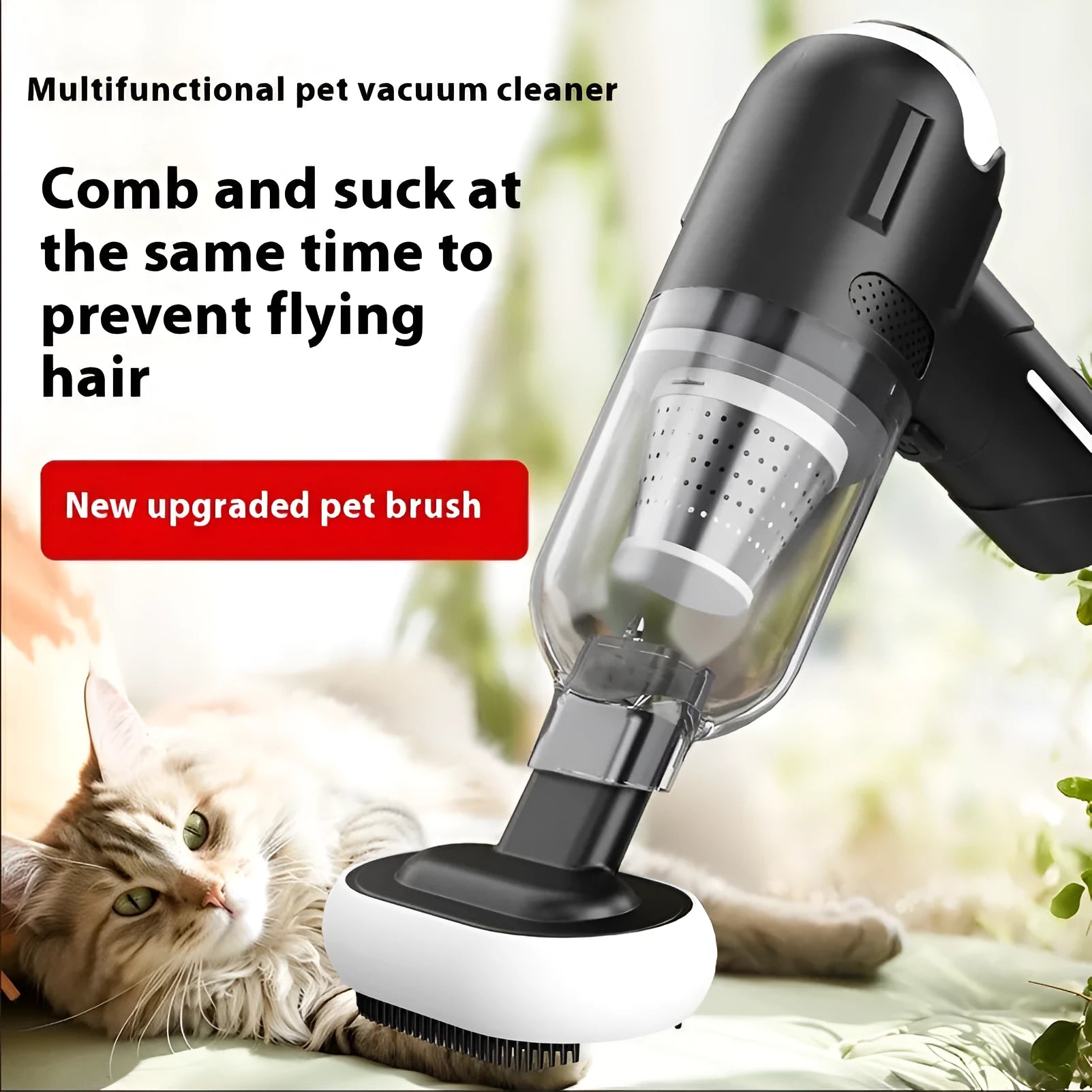Handheld cordless pet hair vacuum cleaner with attachments including floor brush and nozzle