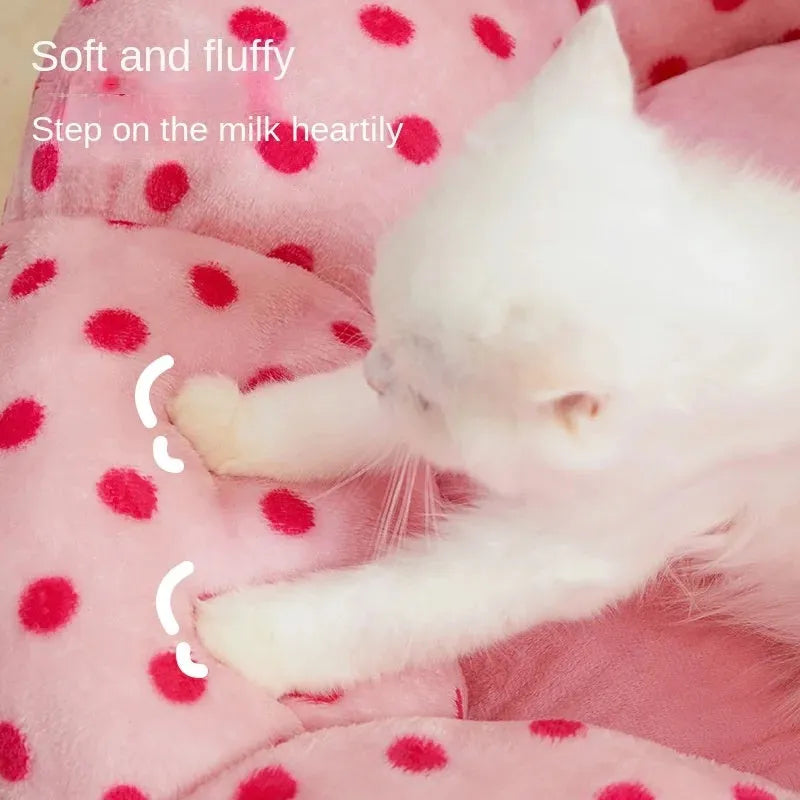 Pink dot fabric cat bed for small and medium sized cats