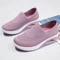 Women's mid heel mesh running shoes with air cushion and round toe in beige artificial PU