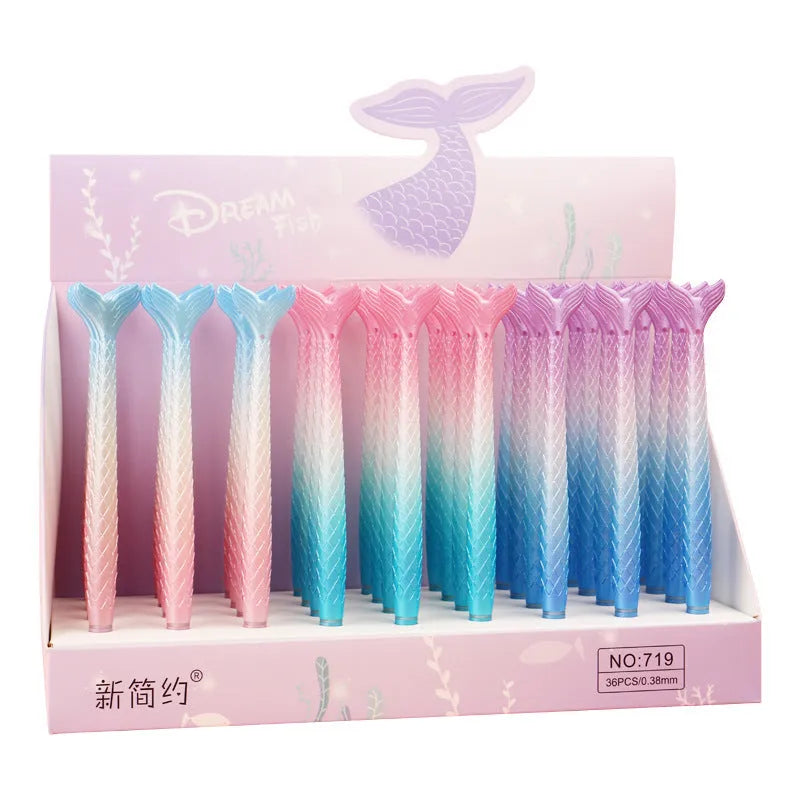 Mermaid-themed gel pen with 0.38mm needle tip and cartoon design plastic casing