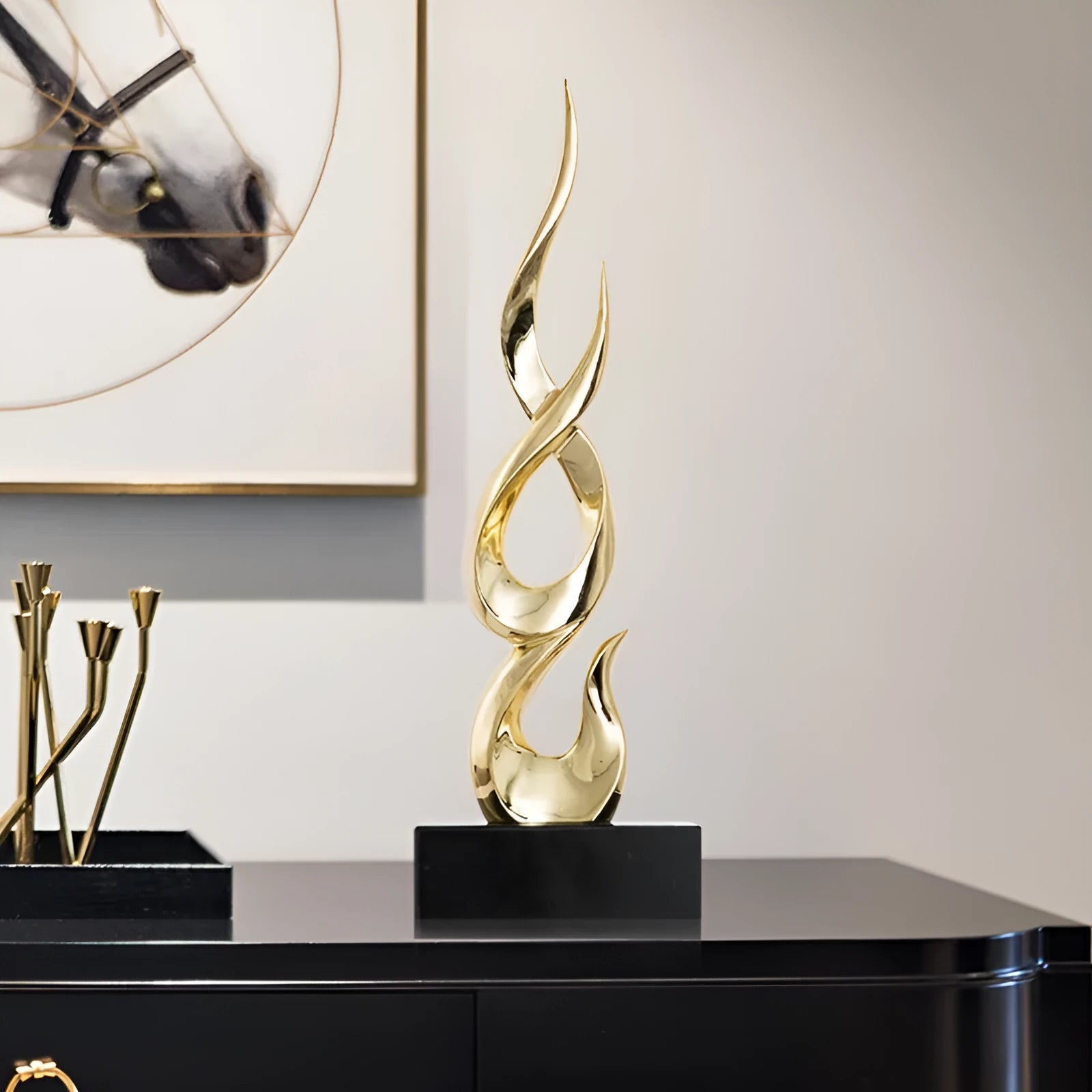 Modern resin festival decoration ornament in bright gold colour with handmade craftsmanship details