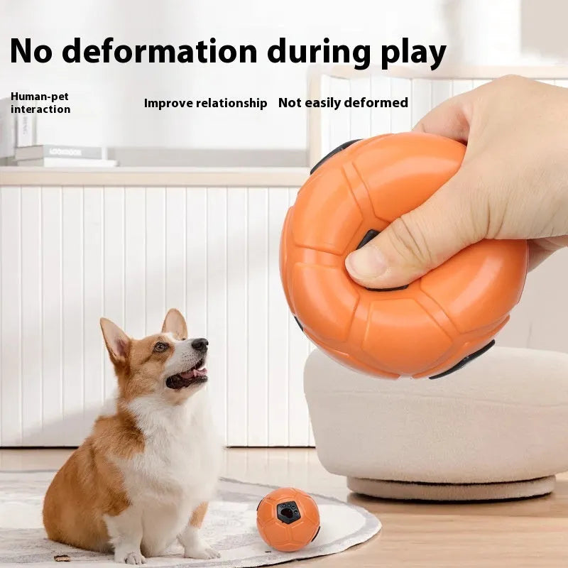Orange and white TPR dog toy balls showing hollow style and tooth cleaning stick designs