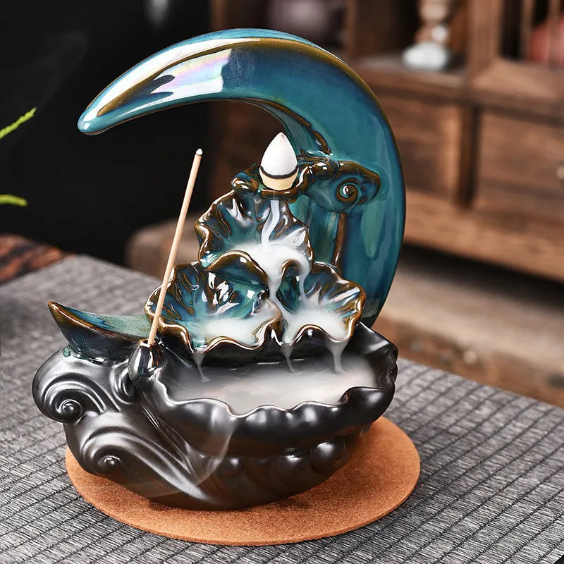 Handmade monochrome glazed porcelain backflow incense burner in Chinese abstract style, colour A or B