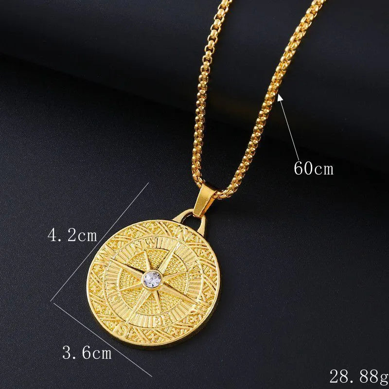 Gold colour geometric pendant necklace with inlaid zircon stones for women