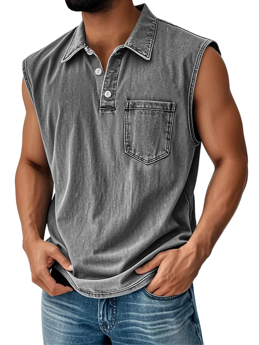 Men's 3D digitally printed polo shirt in loose fit with button front and short sleeves