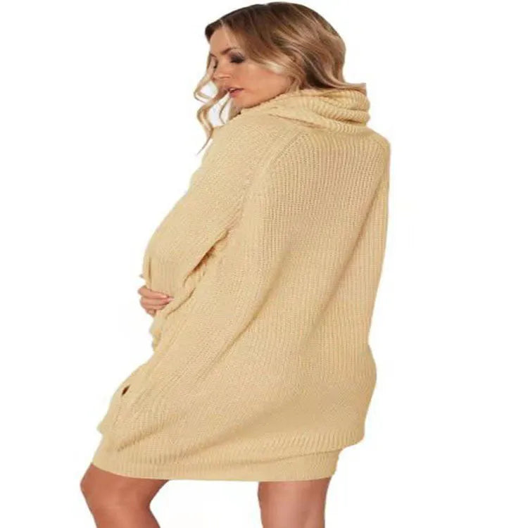 Mid-length pullover sweater with loose lapel collar and side pockets in slim fit