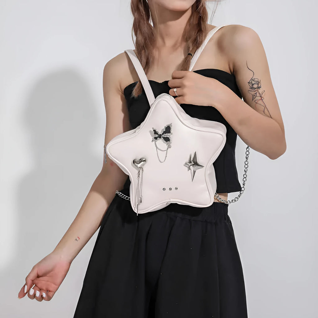 Women's soft PU mini backpack and shoulder messenger bag in black, milky white or silver