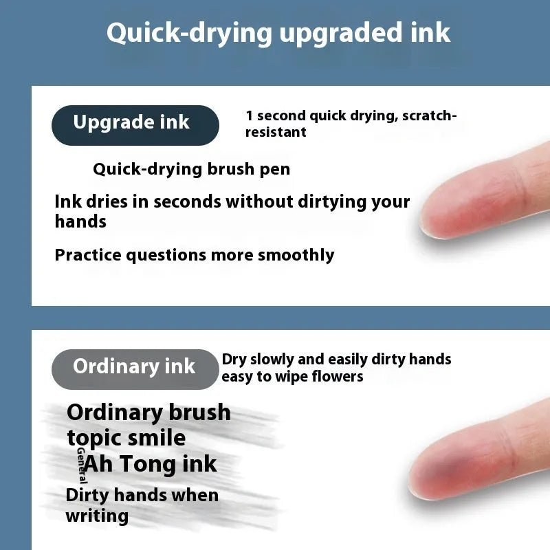 Pack of 10 quick-drying pen refills in black, red, blue, and ink blue colours for 500m writing.