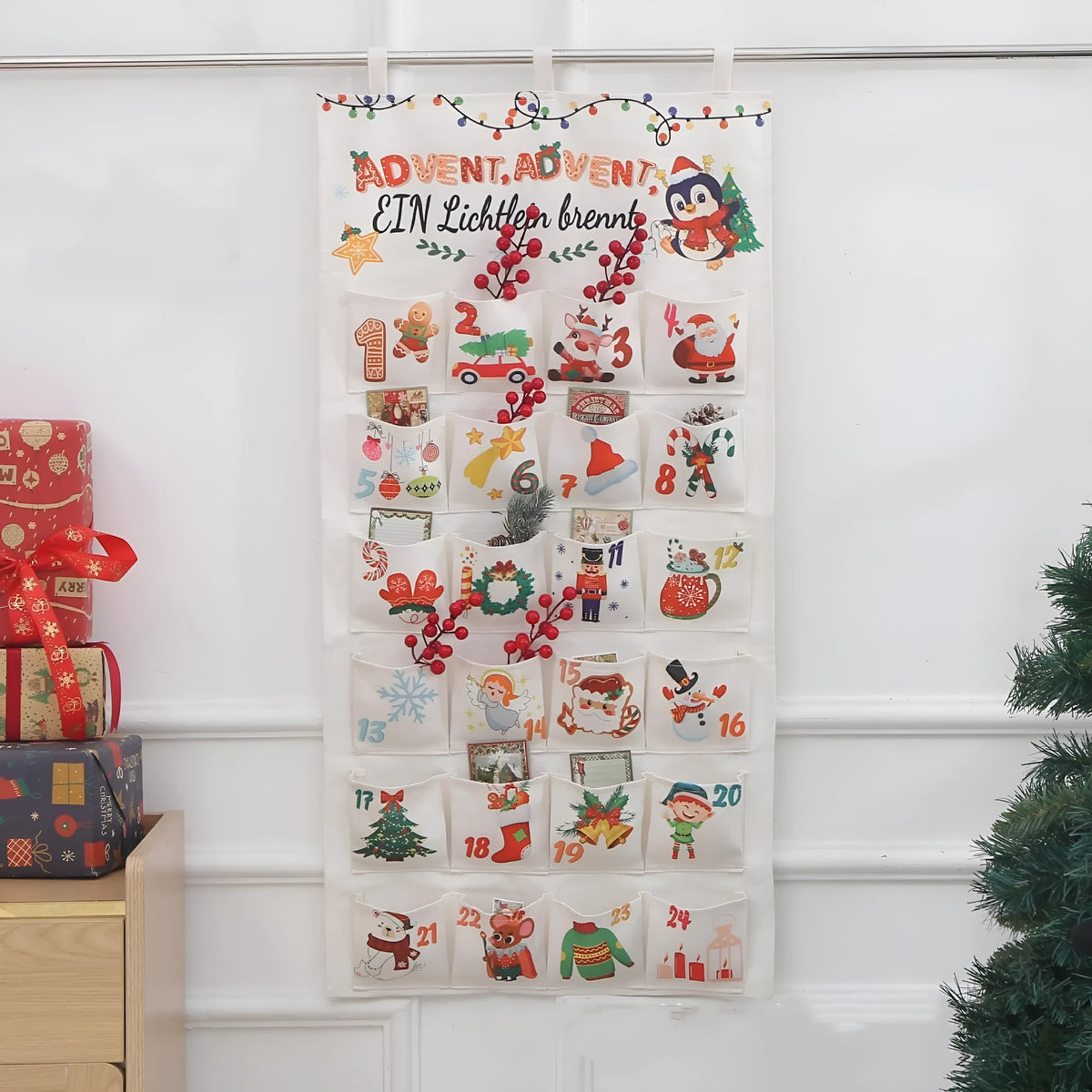 50x100cm brocade Christmas countdown gift bag with silk screen print in Colour 01