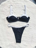 Black low waist bikini swimsuit for women with stitching split design