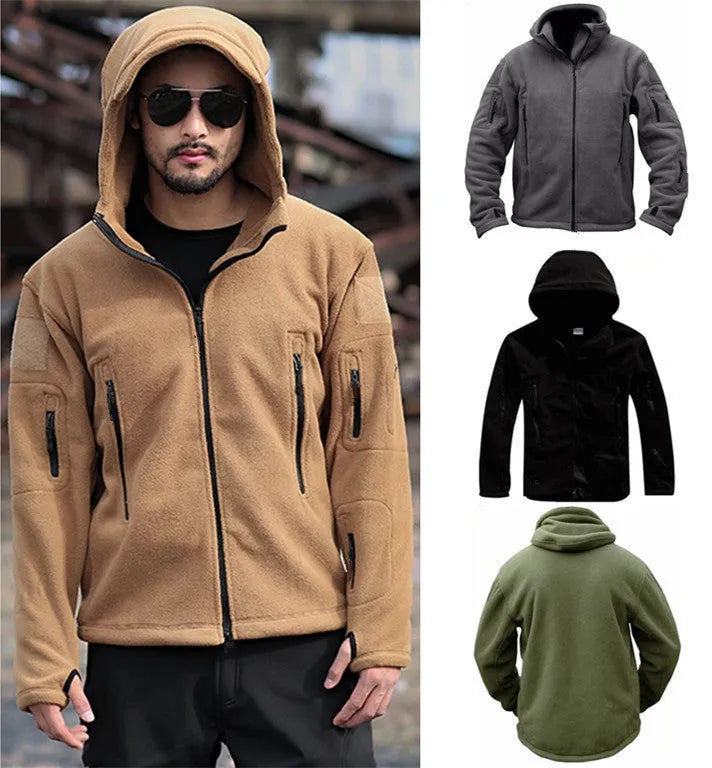 Men's Outdoor Keep Warm Liner Fleece Sweater Cold-proof Shell Jacket with Zipper Pockets Cotton Fabric Korean Style Round Hem Winter Layering Piece Available in Khaki Gray Black Army Green Navy Blue Sizes S to 4XL
