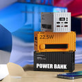 Yellow 50000mAh digital display power bank with five charging ports and emergency lighting