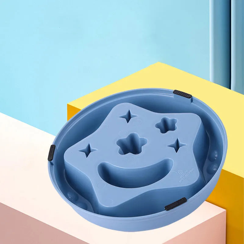Moon star wings design slow feeder pet bowl in assorted colours on a non-slip base.