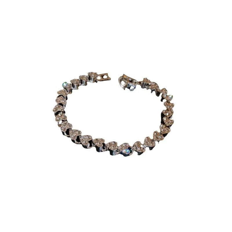Silver heart-shaped metal bracelet for women with inlaid zircon