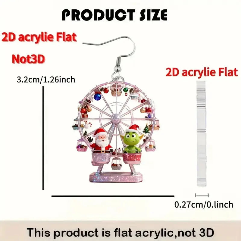 Flat acrylic earrings in a creative Ferris wheel design, unisex, handmade finished product