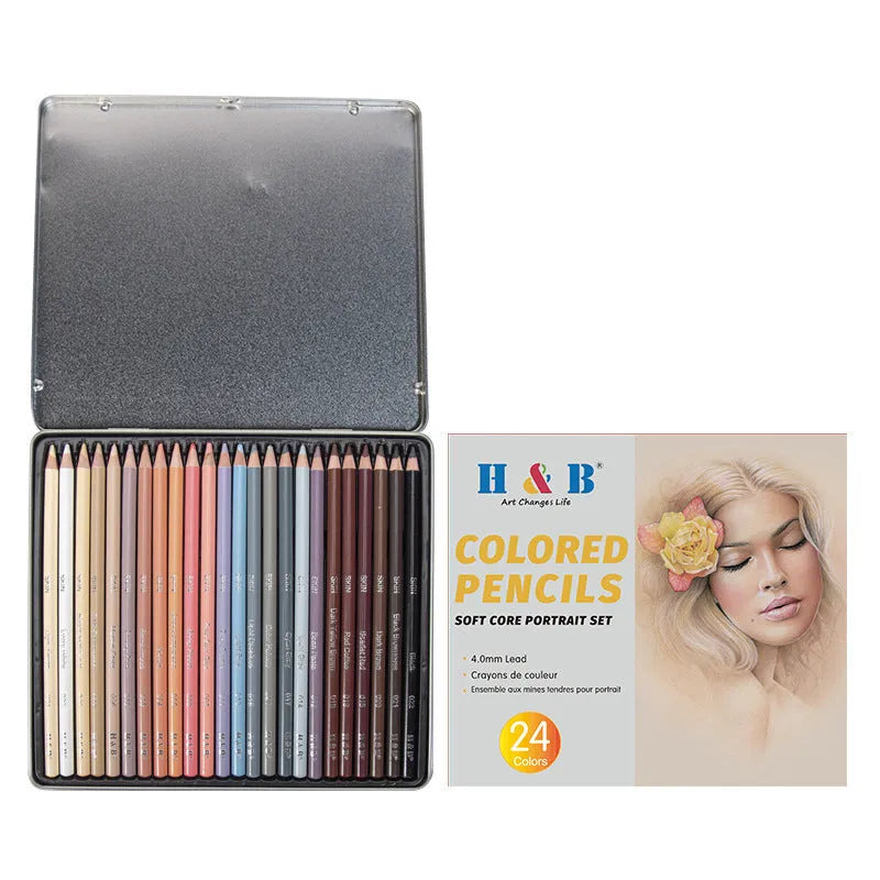 24-colour skin tone pencils for portrait artwork in metal tin case