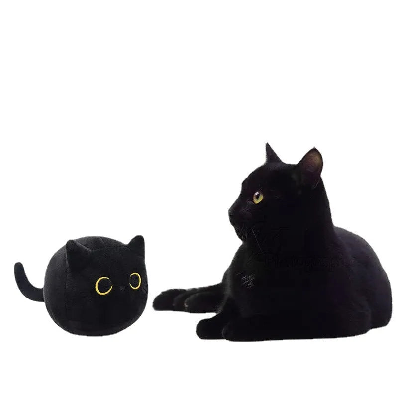 Fluffy black cat plush toy pillow cushion measuring 35 cm in length
