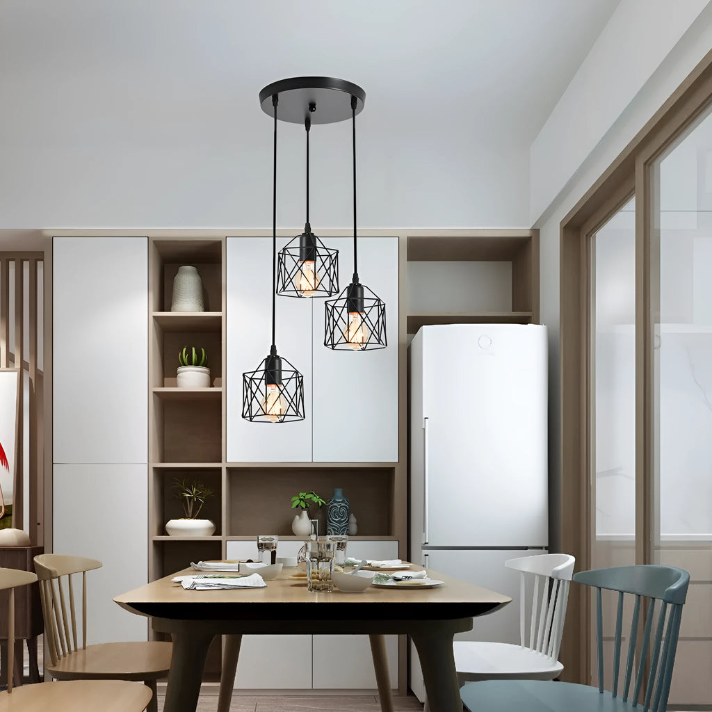 Iron droplight vintage 3 head assembled lamp for restaurant balcony retro H pattern disc ceiling light