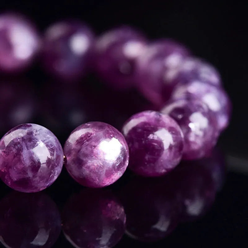 Purple amethyst crystal bracelet with geometric beads in Korean style design.