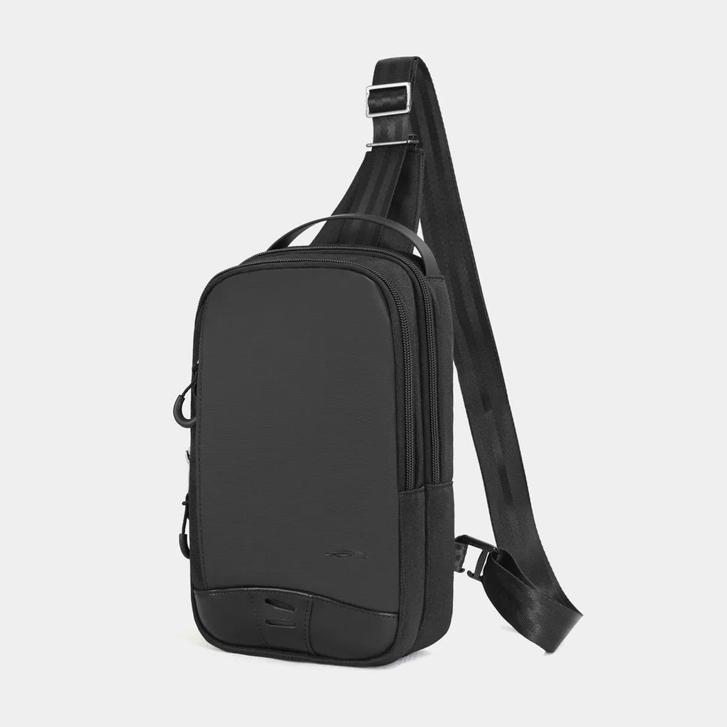 Casual black waterproof chest pack with soft TPU surface and single shoulder strap