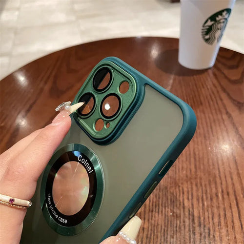 Frosted magnetic protective case for iPhone 15 models in blue, black, transparent, purple and green colours.