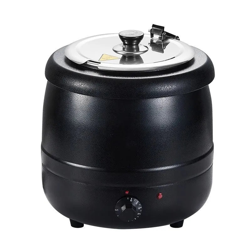 Black 10-litre stainless steel electric insulation pot with large mouth cover and plug
