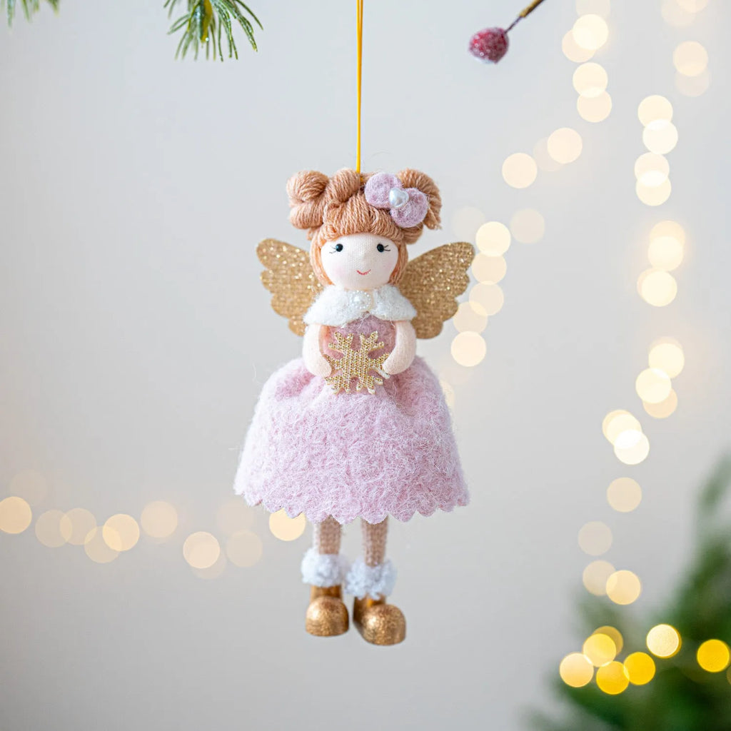Pink and white cloth angel wings Christmas pendant with plush texture
