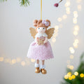 Pink and white cloth angel wings Christmas pendant with plush texture