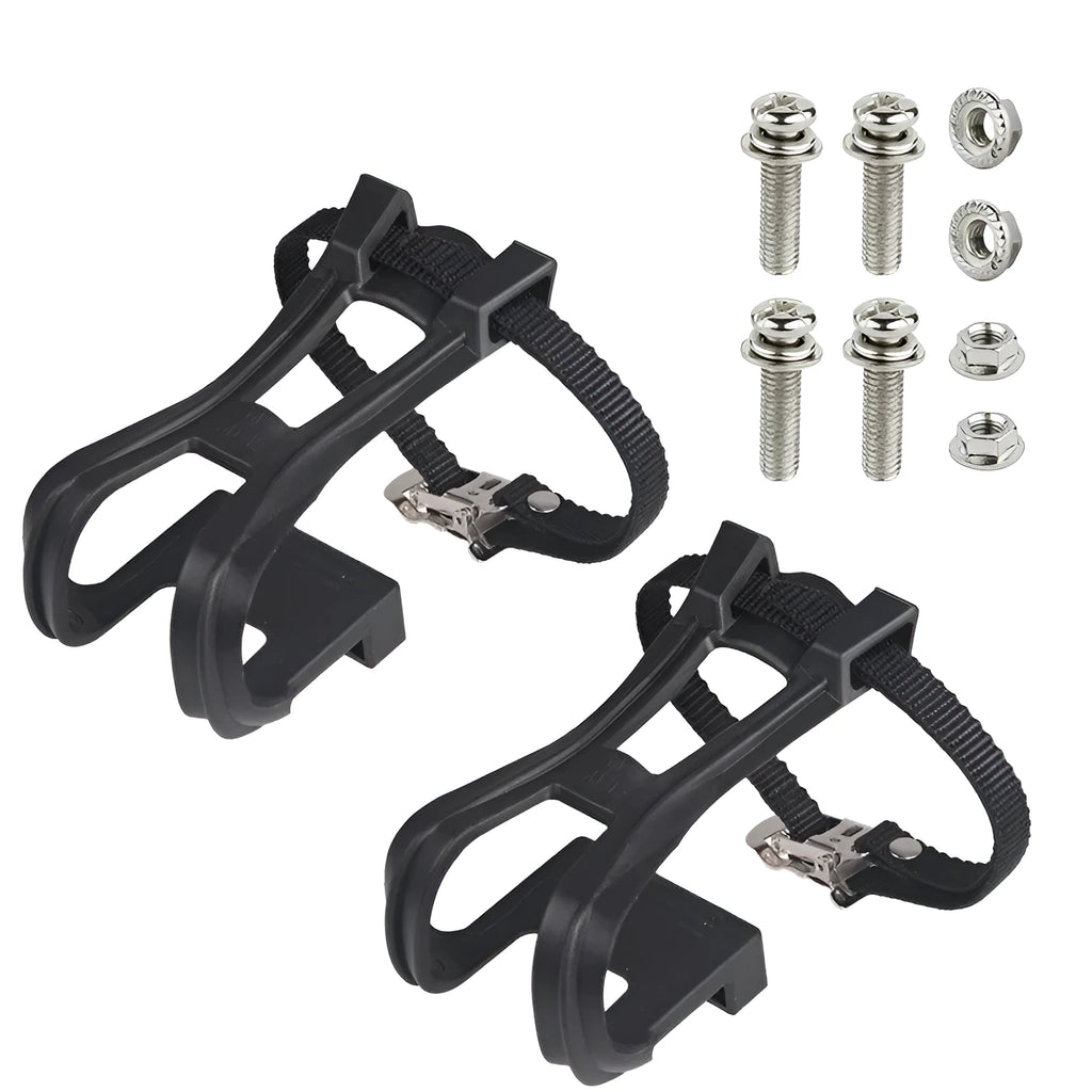Fitness spinning pedal foot holder rope set with plastic holder, metal lashing, bolts, and flange nuts