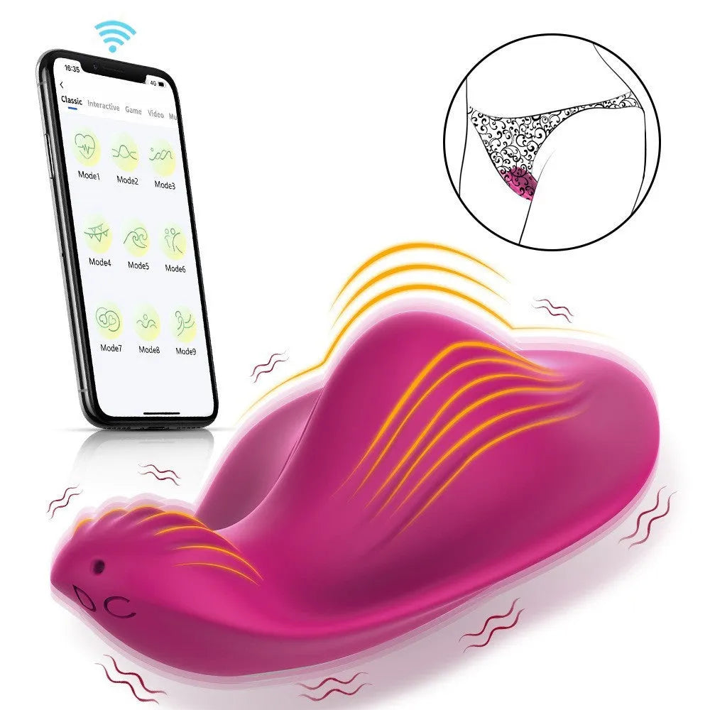 Rose red female massager with cute butterfly design and mobile phone app remote control