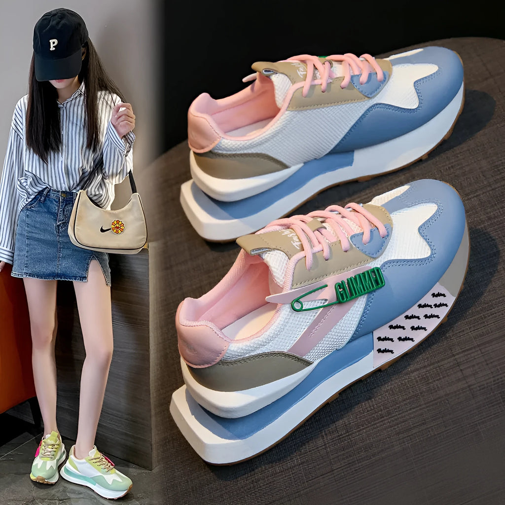 Women's breathable low-top Argan sneaker in yellow, artificial PU upper, 3-5cm mid heel, mesh lining, sizes 36-41