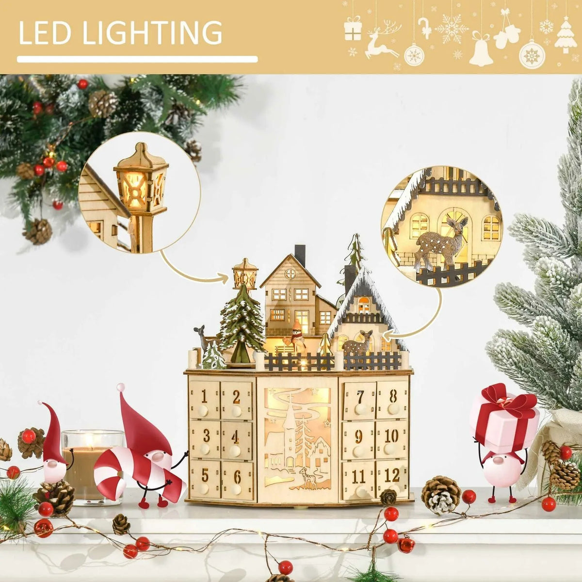 Wooden Christmas 24-day countdown advent calendar ornament for home and office gift use