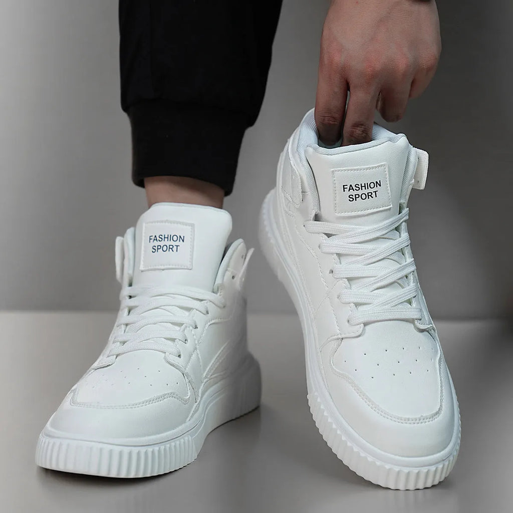White men's casual shoes with round toe and microfiber upper for winter leisure wear