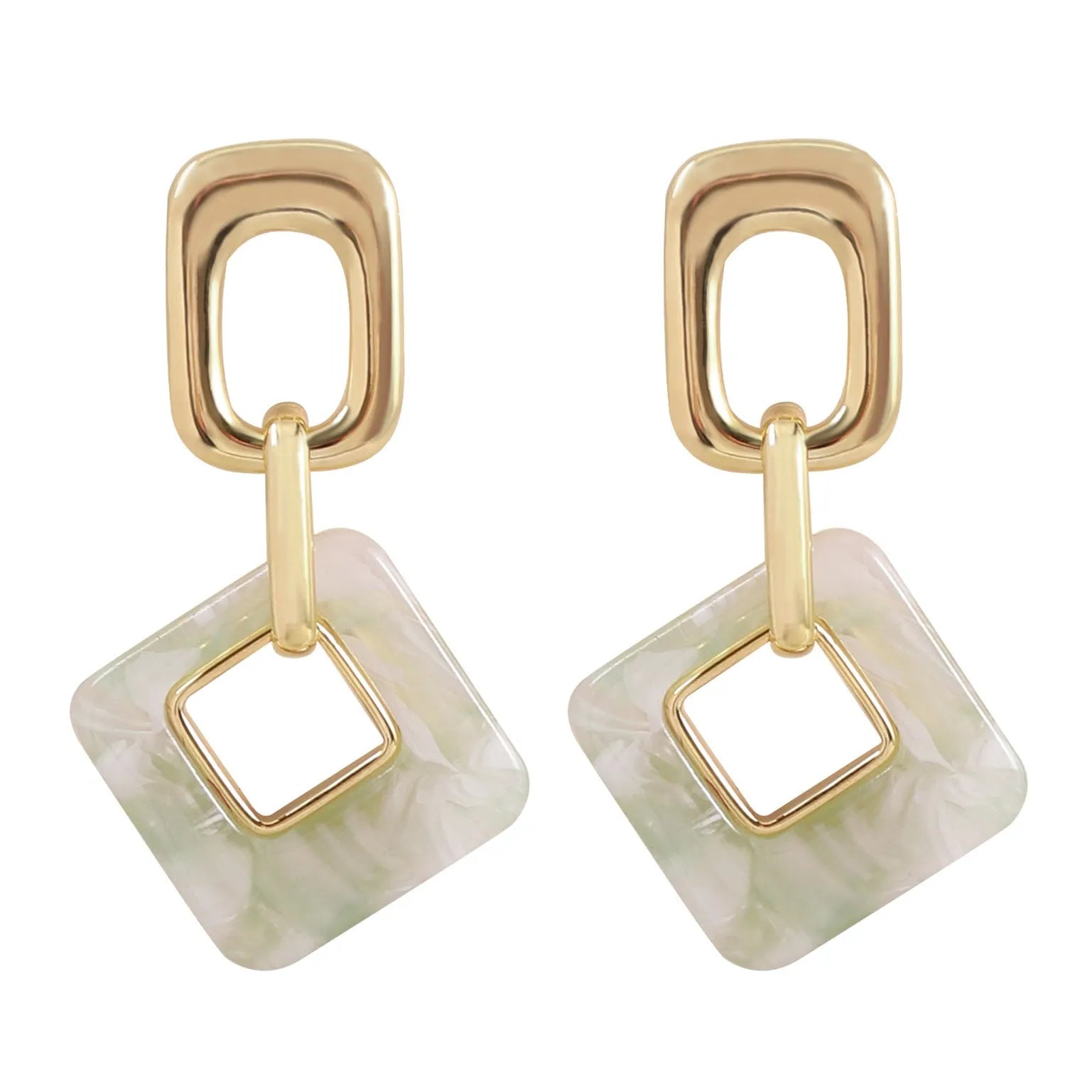 Copper geometric square earrings with hollow design and chamfered corners in metallic finish