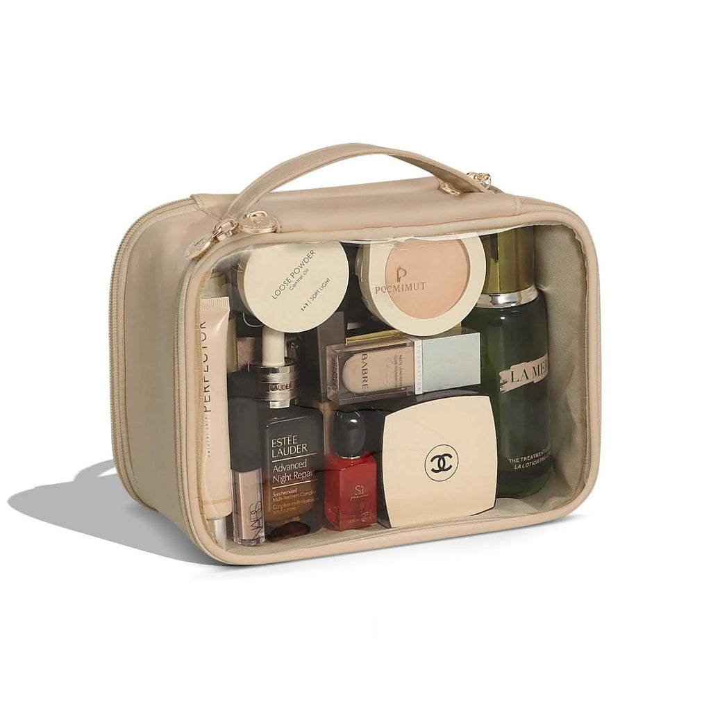 Transparent PVC cosmetic makeup bag with dry-wet separation compartment in various colour options