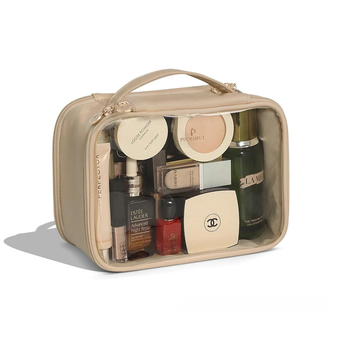 Transparent PVC cosmetic makeup bag with dry-wet separation compartment in various colour options