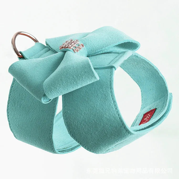 Colourful puppy chest strap with decorative bowknot for small dog harness attachment