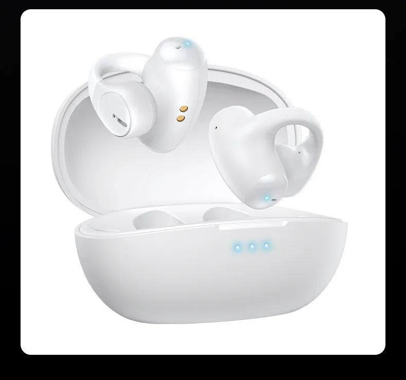 Black and white wireless Bluetooth sports headset with ear hook design for gaming and fitness.