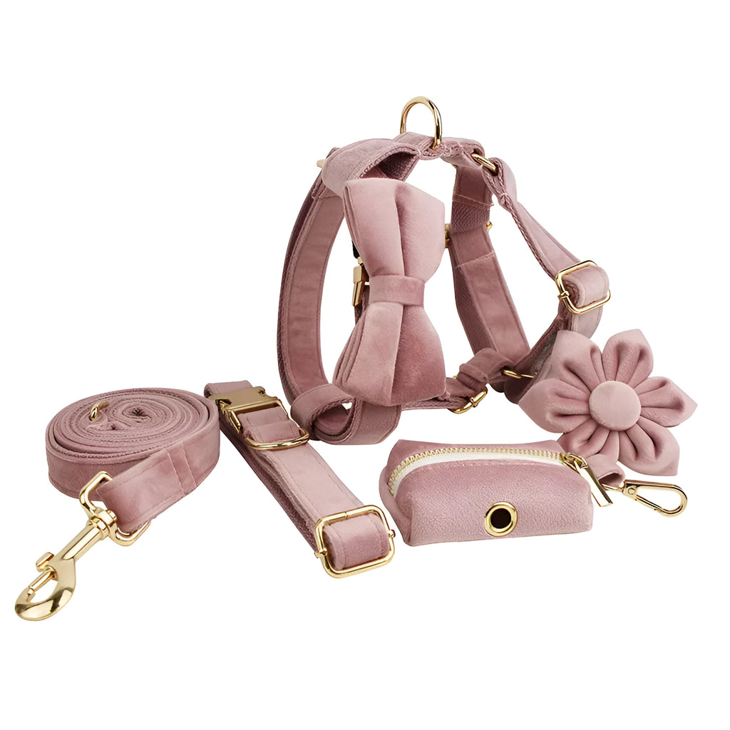 Light purple dog collar with pink velvet fabric shown in multiple size options