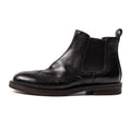 Men's Chelsea boots with brogue carved genuine leather upper in black or curry, rubber sole, 3-5cm heel