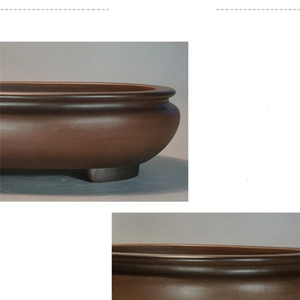 Handmade classical purple sand indoor desktop flowerpot, 58cm tall, on wooden surface.