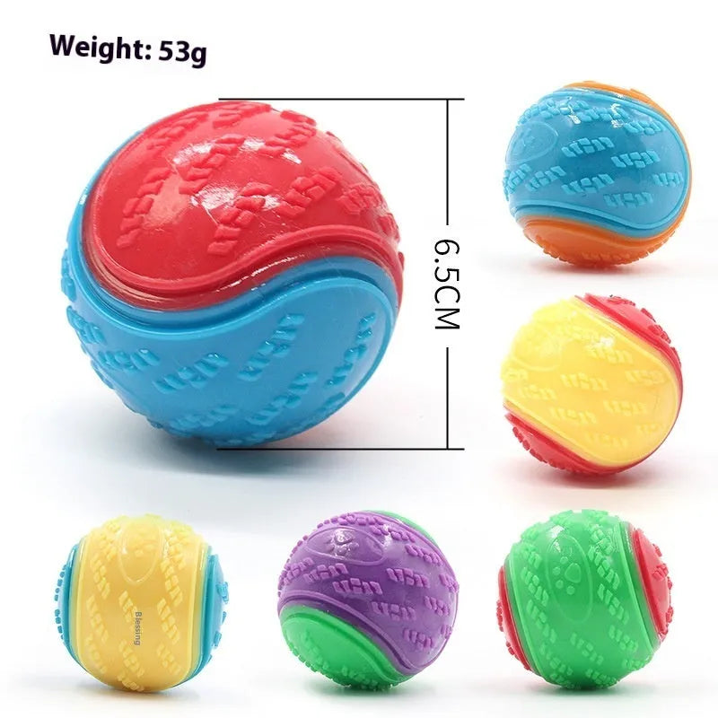 Red and blue TPR rubber dog training ball with sound, 6.5cm diameter
