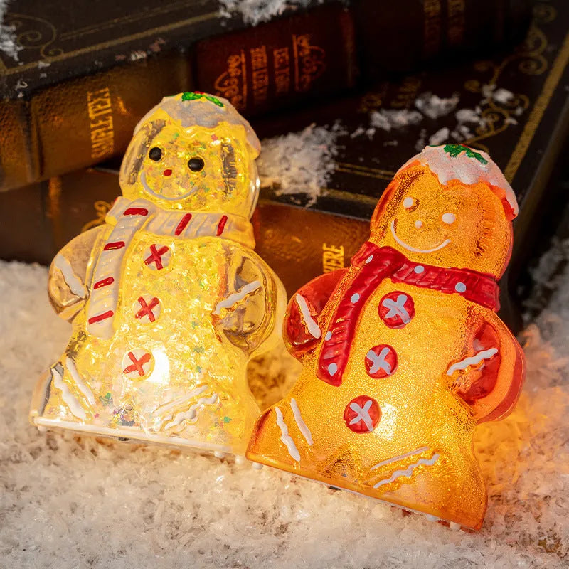 Glowing gingerbread man Christmas ornament with plastic construction and scarf in selected colour