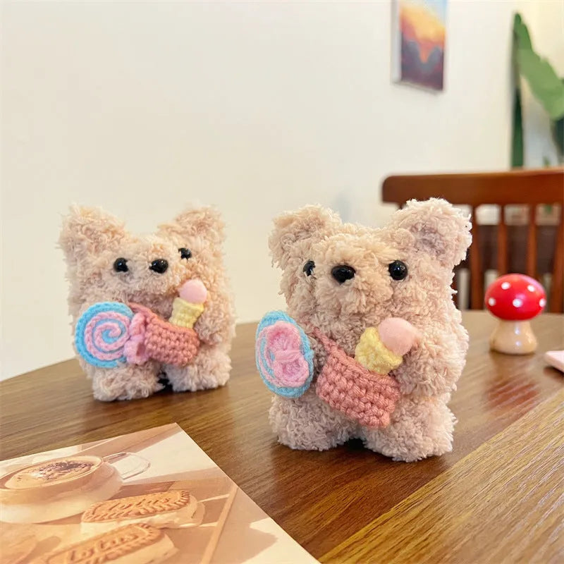 Cute lollipop ice cream bear plush earphone sleeve for AirPods in velvet material