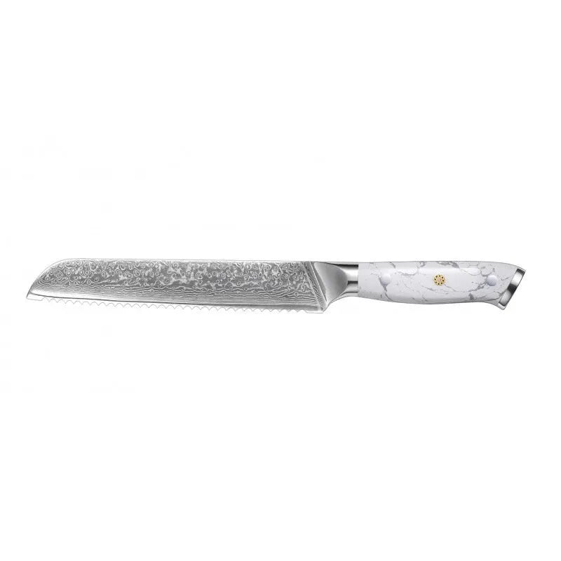 Damascus pattern chef knife with VG10 steel blade, 21cm cutting edge, modern handle design